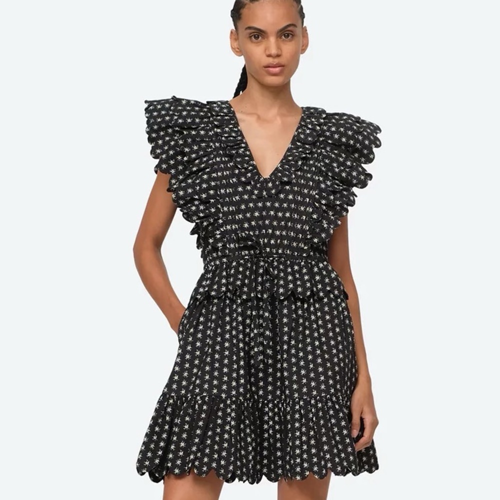 Sea New York floral poplin ruffled dress new with tags. Has pockets!